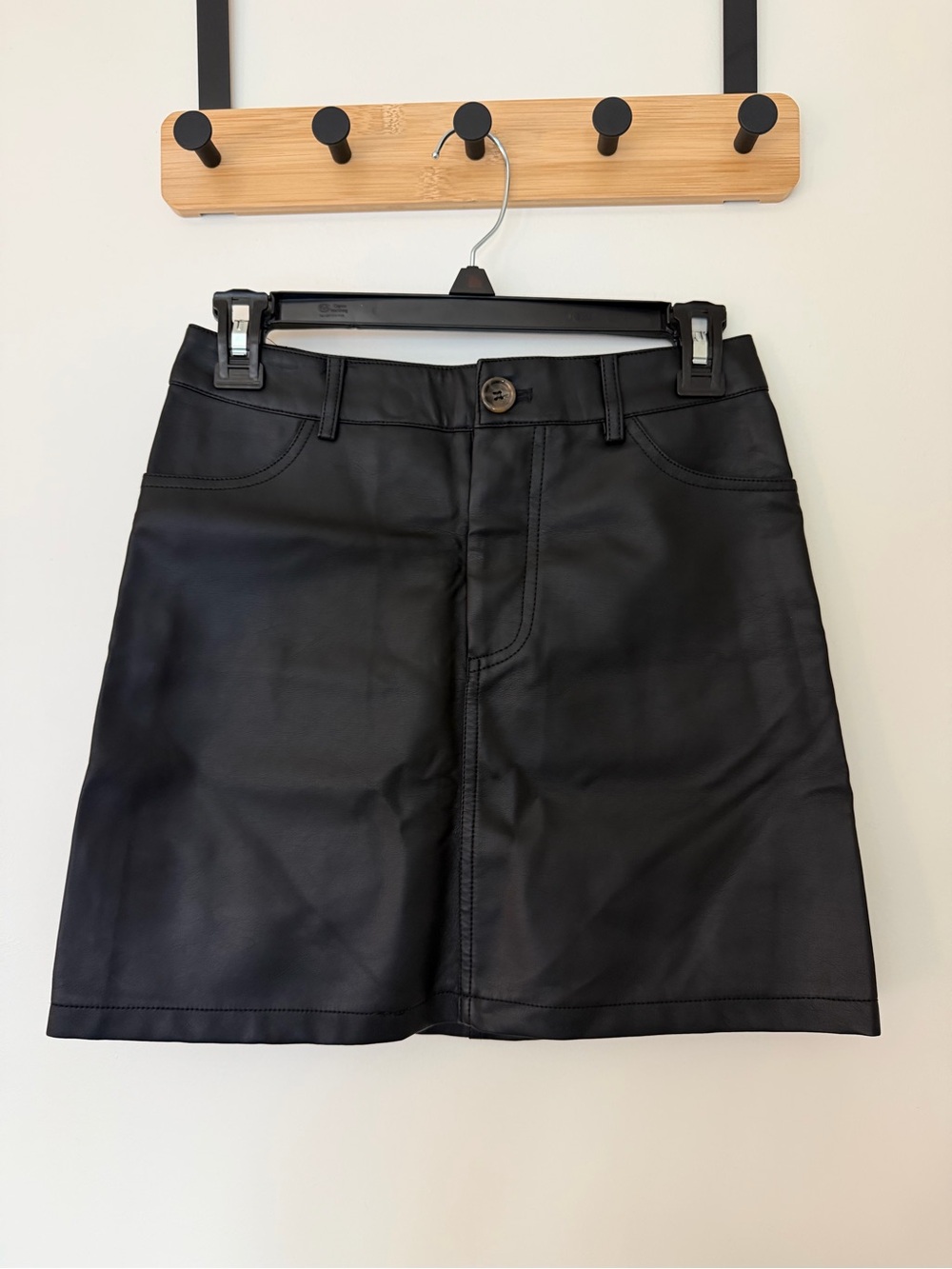 Forever21 Black Faux Leather Mini Skirt with Button Waist